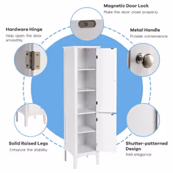 5-Tier Bathroom High Cabinet Tall Narrow Storage Cabinet Organizer
