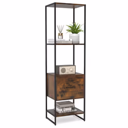 5-Tier Bookshelf with Drawer Tall Narrow Bookcase with Shelves