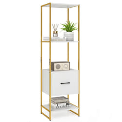 5-Tier Bookshelf with Drawer Tall Narrow Bookcase with Shelves