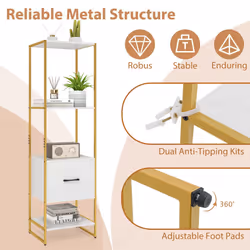 5-Tier Bookshelf with Drawer Tall Narrow Bookcase with Shelves