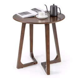 60cm Round End Table Living Room Rubber Wood Sofa Side Table with Foot Pads