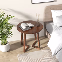 60cm Round End Table Living Room Rubber Wood Sofa Side Table with Foot Pads