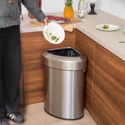 60L Corner Trash Can Rubbish Bin Stainless Steel Stay Open Rubbish Can
