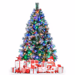 6FT Pre-Lit Artificial Christmas Tree Hinged Xmas Tree w/ 350 LED Lights