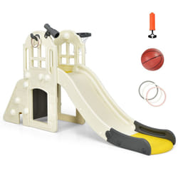 6-In-1 Kids Large Slide Toddlers Climber Slide Playset w/ Basketball Hoop