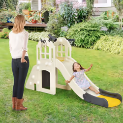 6-In-1 Kids Large Slide Toddlers Climber Slide Playset w/ Basketball Hoop