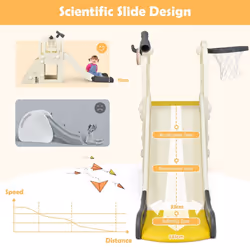6-In-1 Kids Large Slide Toddlers Climber Slide Playset w/ Basketball Hoop