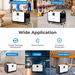 70L/Day Crawl Space Commercial Dehumidifier w/ 24H Timer-White