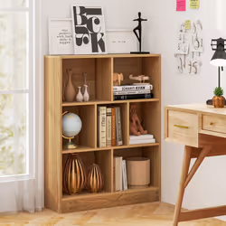 7-Cube Bookshelf 3-Tier Cubby Storage Organizer Wooden Cube Bookcase