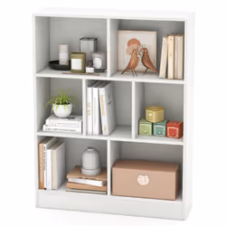 7-Cube Bookshelf 3-Tier Cubby Storage Organizer Wooden Cube Bookcase