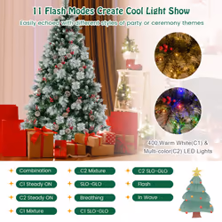 7FT Pre-Lit Artificial Christmas Tree Hinged Xmas Tree w/ 400 LED Lights