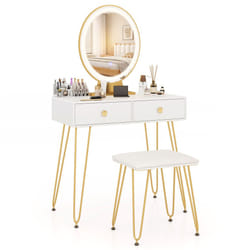 80 cm Vanity Set w/ Lighted Mirror Makeup Dressing Table w/ Cushioned Stool-White