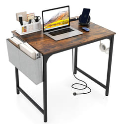 80 X 60 cm Computer Desk Home Office Desk w/ Charging Station-Brown