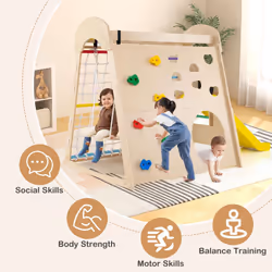 8-in-1 Indoor Jungle Gym Wooden Playground with Climbing Wall-colorful