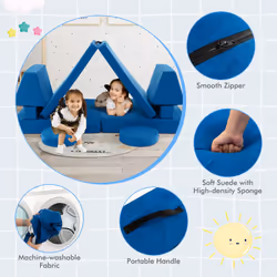 8-Piece Kids Play Couch Sofa Modular Convertible Foam Folding Sofa-Blue