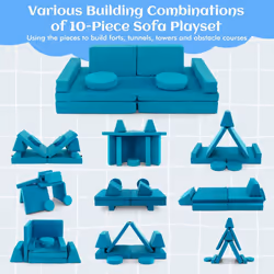 8-Piece Kids Play Couch Sofa Modular Convertible Foam Playset Children Building