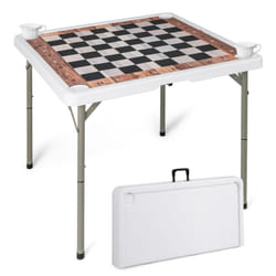 90 CM Folding Chess Table Square Card Table w/ Removable Table Mat-White