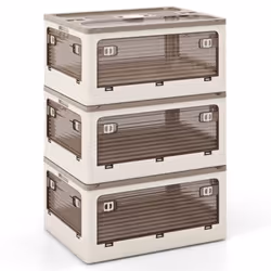 90L 3-Pack Stackable Storage Bins with Lids Foldable Plastic Container Box
