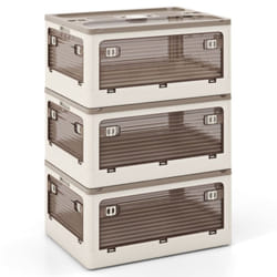 90L 3-Pack Stackable Storage Bins with Lids Foldable Plastic Container Box