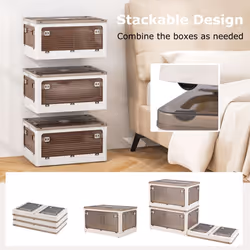 90L 3-Pack Stackable Storage Bins with Lids Foldable Plastic Container Box