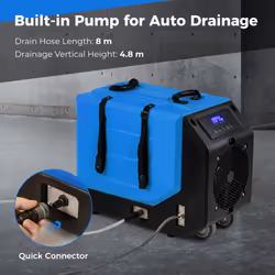90L/Day Commercial Dehumidifier w/ Pump & Drain Hose -Blue