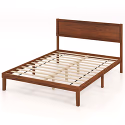 Acacia Wood Bed Frame w/ Headboard No Box Spring Needed King Size, Walnut