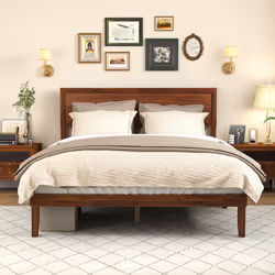 Acacia Wood Bed Frame w/ Headboard No Box Spring Needed King Size, Walnut