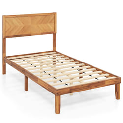 Acacia Wood Bed Frame w/ Headboard No Box Spring Needed Single Size, Caramel