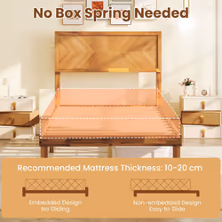 Acacia Wood Bed Frame w/ Headboard No Box Spring Needed Single Size, Caramel