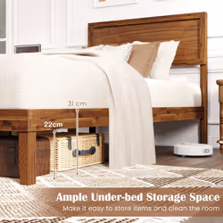 Acacia Wood Bed Frame w/ Headboard No Box Spring Needed Single Size, Walnut