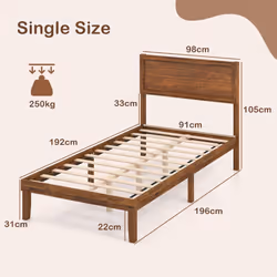 Acacia Wood Bed Frame w/ Headboard No Box Spring Needed Single Size, Walnut