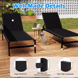 Aluminum Chaise Lounge Chair Heavy-Duty Patio Recliner-Black