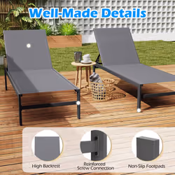 Aluminum Chaise Lounge Chair Heavy-Duty Patio Recliner-Gray