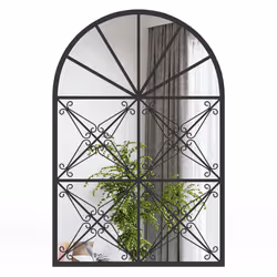Arched Window Pane Mirror Metal Frame Hanging Decorative Mirror