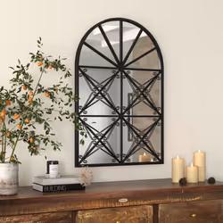 Arched Window Pane Mirror Metal Frame Hanging Decorative Mirror