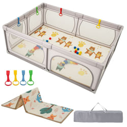 Baby Playpen 206 x 147cm Extra Large Baby Playard w/ Mesh Walls-Grey