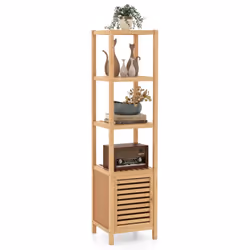 Bamboo Floor Storage Cabinet 140cm Standing Organizer Cabinet Natural