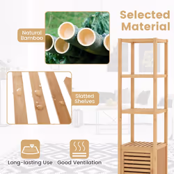 Bamboo Floor Storage Cabinet 140cm Standing Organizer Cabinet Natural