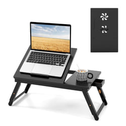 Bamboo Laptop Lap Tray w/ Adjustable Legs & Storage Drawer-Coffee