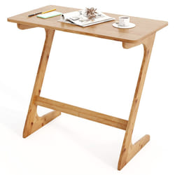 Bamboo Sofa Side Table Z-Shaped End Couch Table for Snacks and Drinks Natural