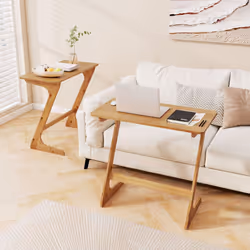 Bamboo Sofa Side Table Z-Shaped End Couch Table for Snacks and Drinks Natural