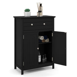 Bathroom Floor Cabinet Freestanding Storage Cupboard with Double Door-Black