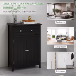 Bathroom Floor Cabinet Freestanding Storage Cupboard with Double Door-Black