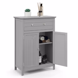 Bathroom Floor Cabinet Freestanding Storage Cupboard with Double Door-Grey