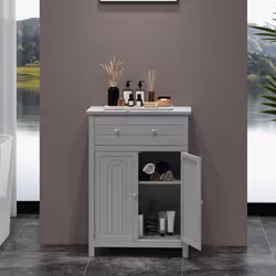 Bathroom Floor Cabinet Freestanding Storage Cupboard with Double Door-Grey