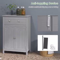 Bathroom Floor Cabinet Freestanding Storage Cupboard with Double Door-Grey