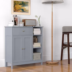 Bathroom Floor Cabinet Standing Kitchen Cupboard Storage Organizer-Grey