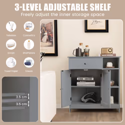 Bathroom Floor Cabinet Standing Kitchen Cupboard Storage Organizer-Grey
