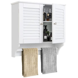 Bathroom Medicine Cabinet Wall Mounted Louvered Doors Cabinet-White