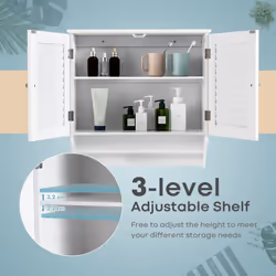 Bathroom Medicine Cabinet Wall Mounted Louvered Doors Cabinet-White